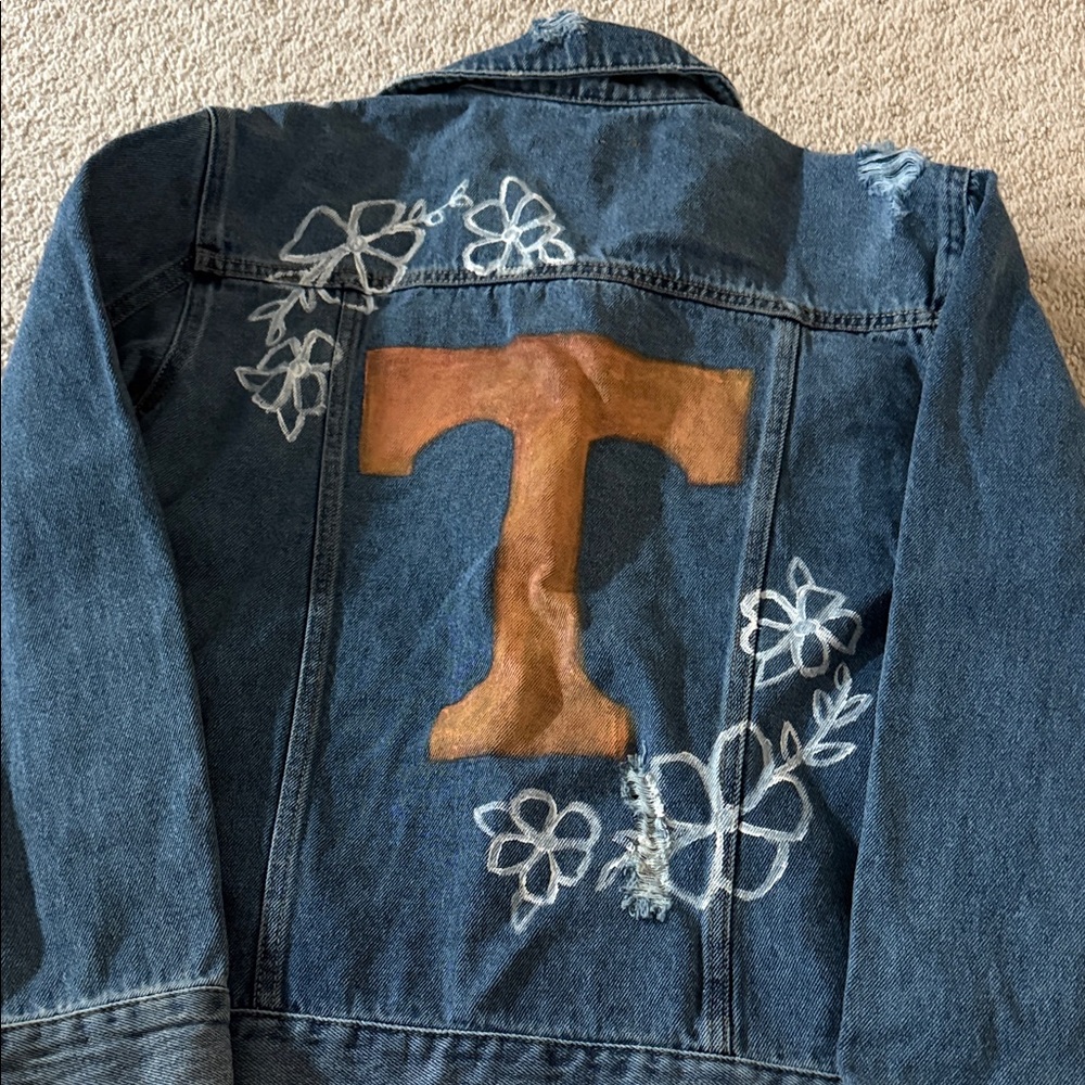 Hand painted Distressed Denim Jacket University of Tennessee Size S